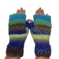Fold Over Fingerless Mittens, Hand knit, blue